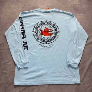 Pirana Joe Barbados Graphic Long Sleeve T-Shirt Mens Large Blue Souvenir Surf